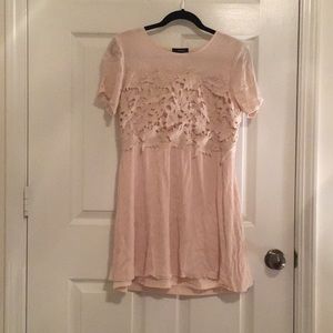 Cream fit-n-flare dress with flower eyelet detail